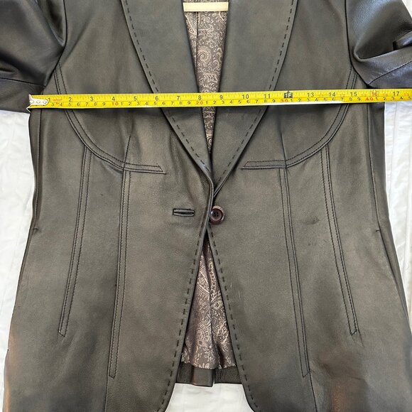 Siena Studio Genuine Leather Jacket Blazer Dark Brown - Size S - Picture 9 of 10